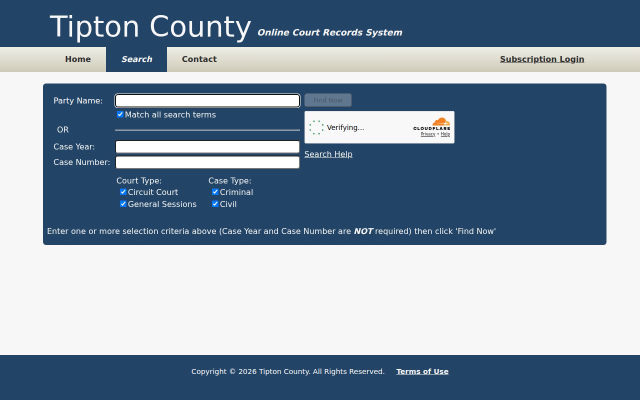 Tipton County online case-list search form