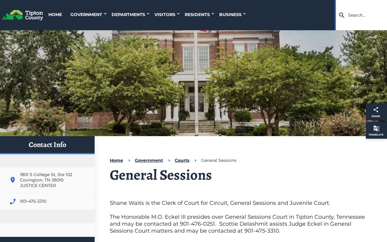 Tipton County General Sessions Court official information