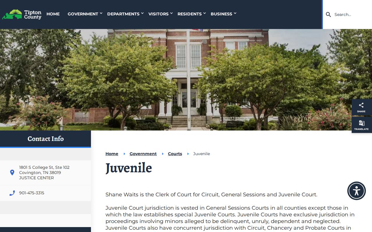 Tipton County Juvenile Court official clerk and petition routes